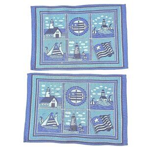 VTG Blue Patriotic Nautical Lighthouse Boat Island Tapestry Placemat Set Of 2